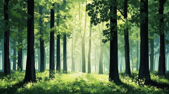 anime cartoon style woodland forest background banner, generated ai