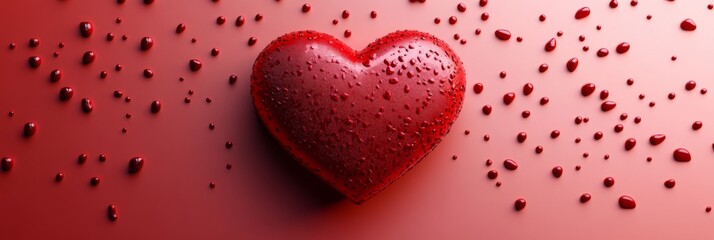Fototapeta premium Red Heart with Water Drops: Romantic Abstract