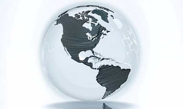 smooth rotating gray earth globe with clean white backdrop in 3d hologram animation
