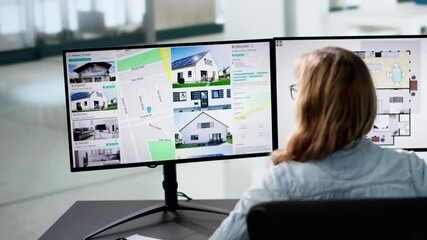 Woman Using Laptop To Search Online Real Estate Property Listings