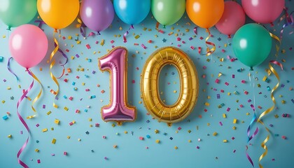 Festive 10th Birthday Extravaganza with Balloons and Ribbons