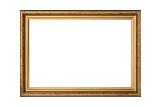 Vintage old retro wooden golden frame isolated on white.