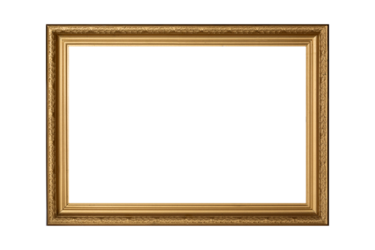 Vintage old retro wooden golden frame isolated on white.