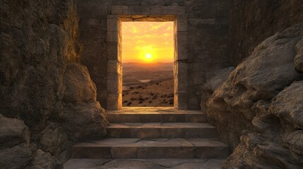 Desert sunset doorway stone steps ancient ruins