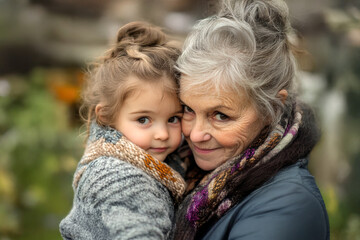 Tender moment shared between a grandmother and granddaughter during a joyful spring outing