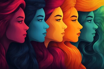 Obraz premium Colorful representation of diverse women showcasing beauty and unity in urban art