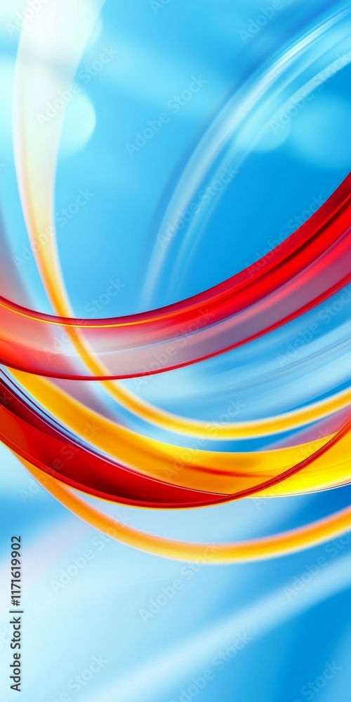 Poster flowing smooth red and yellow lines create a dynamic and vibrant abstract composition against a ligh