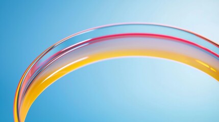 Smoothly curving glass shapes with vibrant colors arching against a light blue backdrop, creating a modern and abstract composition that captivates the eye with its elegance and fluidity