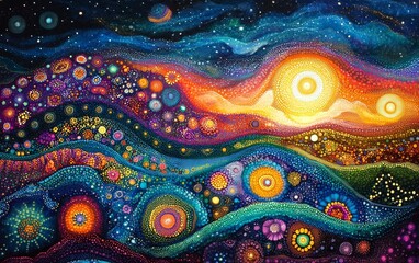 metaphysical patterns ripple into radiant, glowing cosmic art., Generative AI