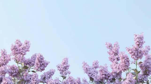 Beautiful Wide Angle soft spring background with lilac flowers. Panoramic pastel floral pink and purple template Web banner. greeting card with Copy Space. Illustration for Albums, notebooks.