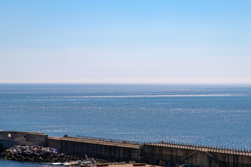 high-angle view of the sea and seawall