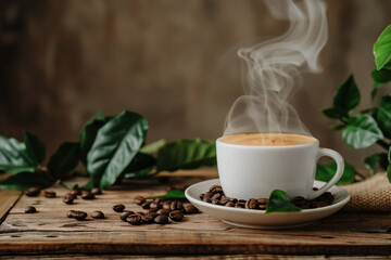 Freshly Brewed Espresso in a Coffee Cup with Creamy Swirl, Surrounded by Roasted Coffee Beans for a Rich Coffee Experience