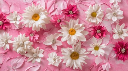 pink and white flowers on pink paper background