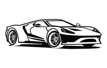 Abstract Classic vintage sports car silhouette vector 
illustration in black and white drawing style on a 
white background,coloring book.
