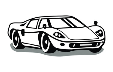 Abstract Classic vintage sports car silhouette vector 
illustration in black and white drawing style on a 
white background,coloring book.