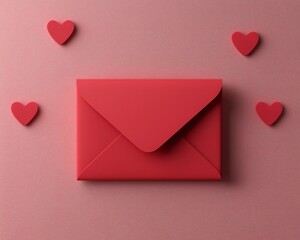 Valentine's Day Red Envelope with Hearts Romantic Valentine s Day Concept