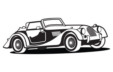 Abstract Classic vintage sports car silhouette vector 
illustration in black and white drawing style on a 
white background,coloring book.
