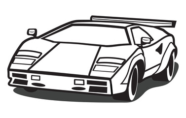 Abstract Classic vintage sports car silhouette vector 
illustration in black and white drawing style on a 
white background,coloring book.