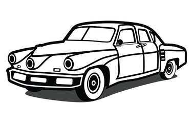 Abstract Classic vintage sports car silhouette vector 
illustration in black and white drawing style on a 
white background,coloring book.