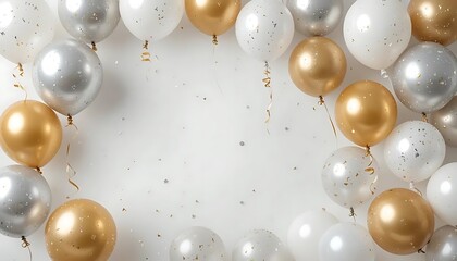 Elegant Silver, White, and Golden Balloons on Isolated Banner