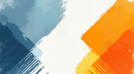 Abstract Blue and Orange Brushstrokes on White. This vibrant and dynamic background features bold brushstrokes in contrasting shades of blue and orange, creating a striking visual effect.