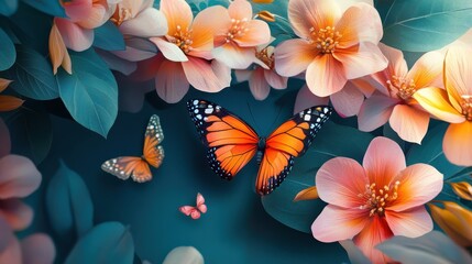 abstract nature spring Background; spring flower and butterfly
