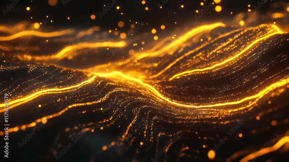 Wall mural immerse yourself in a dynamic 3d animation set against an abstract black canvas, showcasing luminous