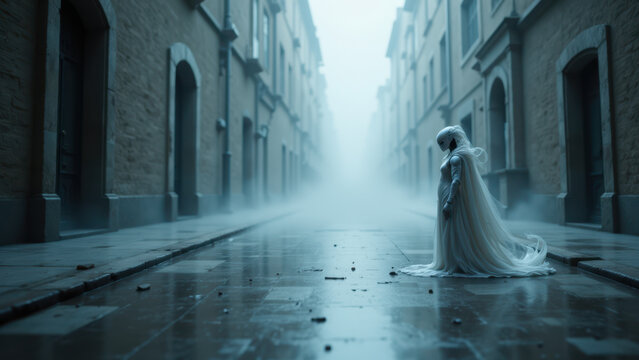 Undertale fan art featuring an AI-generated character on a rainy street with a mysterious allure.