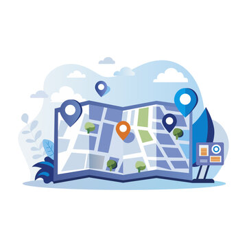 A flat style illustration of map navigation