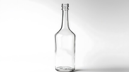 Isolated empty glass bottle with a long neck isolated on solid white background.