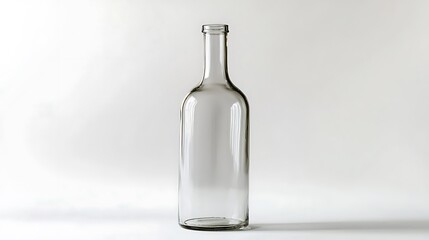 Fototapeta premium Isolated empty glass bottle with a long neck isolated on solid white background.