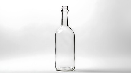 Isolated empty glass bottle with a long neck isolated on solid white background.