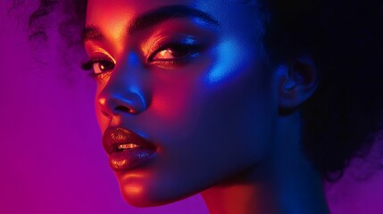 Fototapeta premium Close-up portrait, vibrant colors, woman's face, stylized lighting.