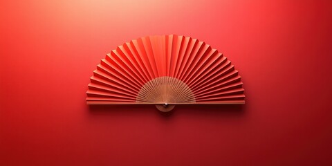 Red decorative fan mounted on a wall adds elegance to minimalist interior design