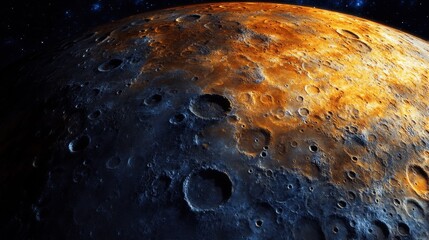 Rocky surface of Mercury showcasing craters and mountains against a starry background