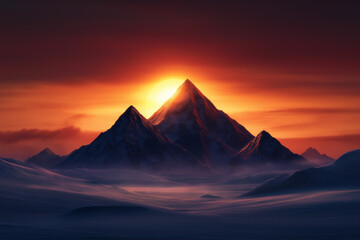 Majest&auml;tische Berglandschaft im warmen Schein der untergehenden Sonne

