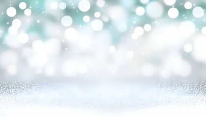 Fototapeta premium Sparkling silver glitter background with soft bokeh lights; ideal for festive designs, cards, or website banners. Perfect for adding a touch of glamour and elegance.