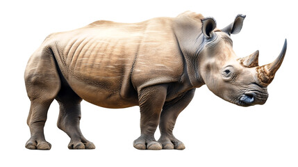 Obraz premium A powerful rhinoceros with a prominent horn isolated on a transparent background, PNG