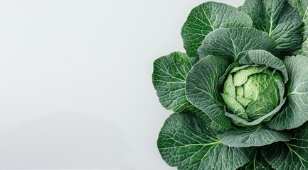 Fototapeta premium Fresh green cabbage with leaves on gray surface ready for cooking or preparation