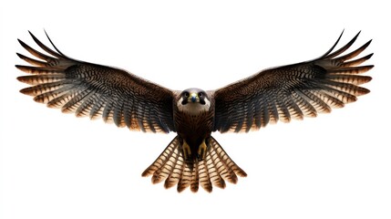 Obraz premium majestic peregrine falcon soaring high in the sky with its expansive wingspan on display isolated against a pure white background highlighting its grace and power as a magnificent bird of prey