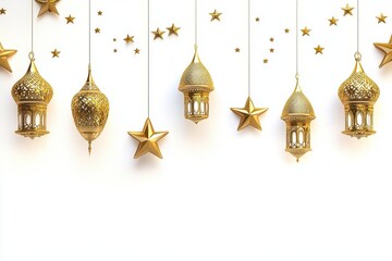 Fototapeta premium 3D Eid Starry Banner Isolated and White Background