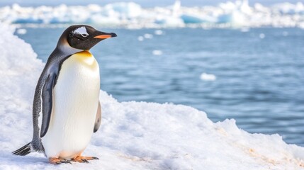 Naklejka premium King penguin standing on ice floe in antarctica