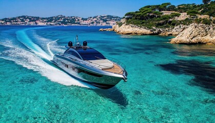 Luxury yacht sailing in turquoise waters near french riviera coast