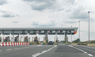 Toll booth on A4 highway in Poland (autostrada A4, Wrocław - Katowice). Due to high fee cost driving becomes expensive.