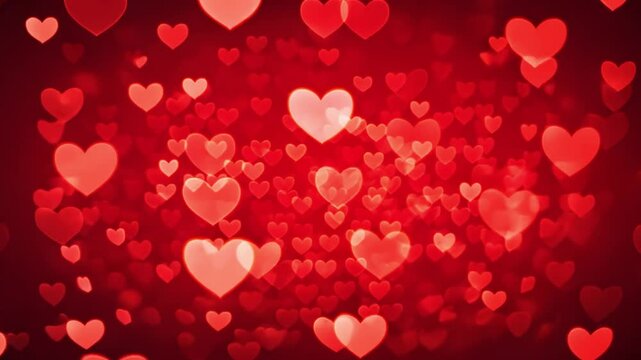 Scatters Red hearts bokeh blurred background. Saint Valentine's day pattern texture Overlay, Likes
