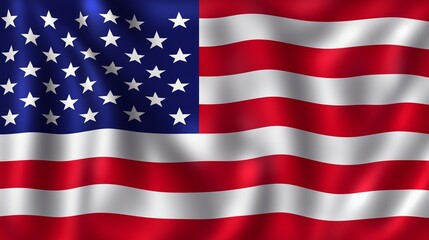 Fototapeta premium The USA flag waves proudly in the background during a golden hour scene, symbolizing patriotism and serenity, ideal for editorial and conceptual photography projects.