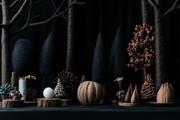 Abstract Felt Forest with Black Background