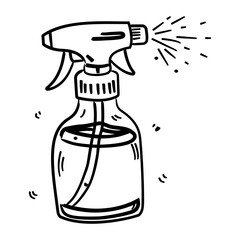Doodle icon of a spray bottle spraying liquid