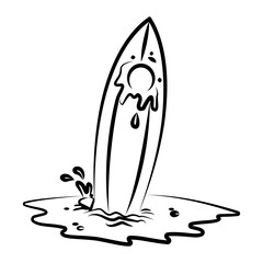 Doodle style icon of a surfboard in the water