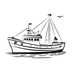 Naklejka premium Hand drawn icon of a fishing boat on the water